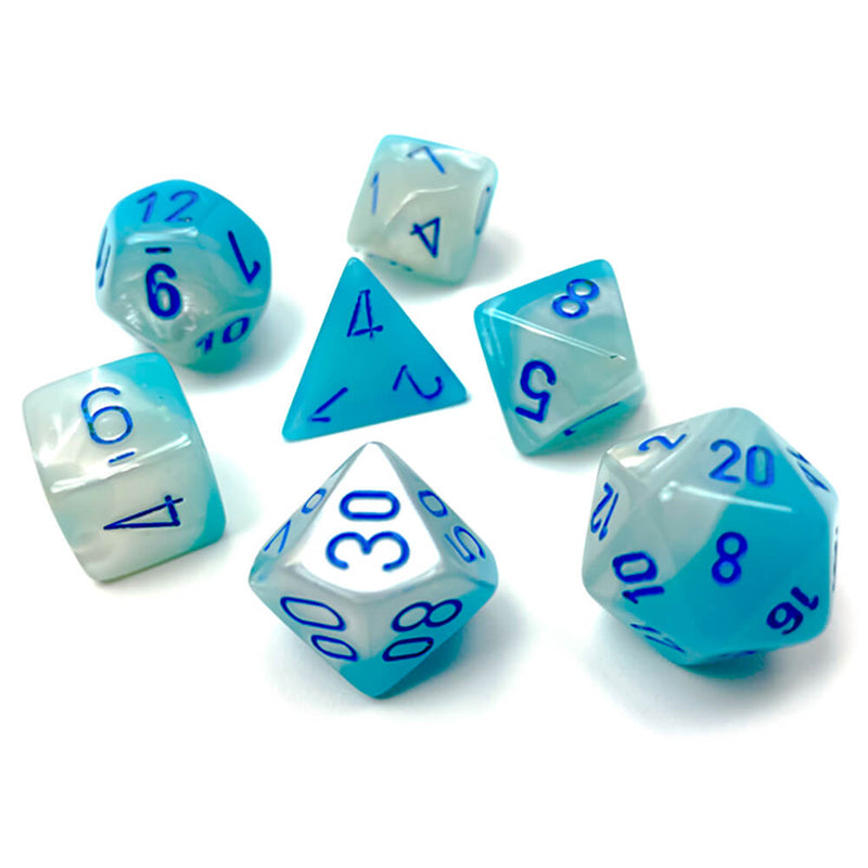 Dice 7-Set Gemini Luminary (16mm) 26465 Pearl Turquoise White / Blue