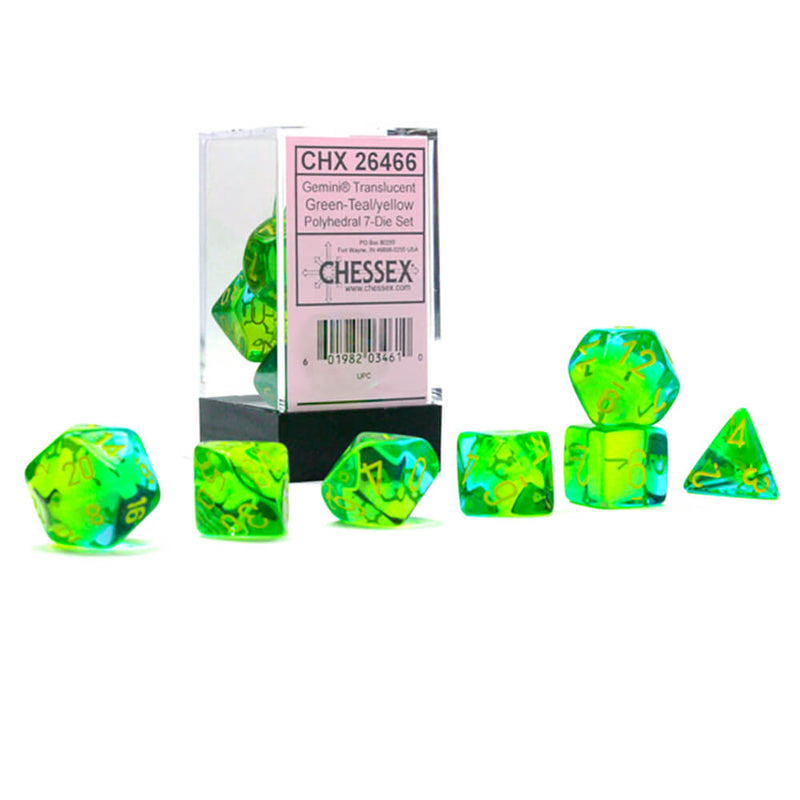 Dice 7-Set Gemini Translucent (16mm) 26466 Green- Teal / Yellow