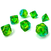 Dice 7-Set Gemini Translucent (16mm) 26466 Green- Teal / Yellow