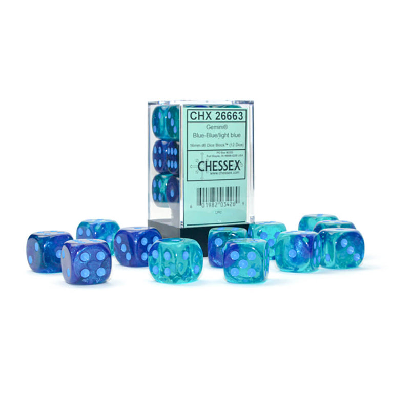 Dice Set 12d6 Gemini Luminary (16mm) 26863 Blue- Blue / Light Blue