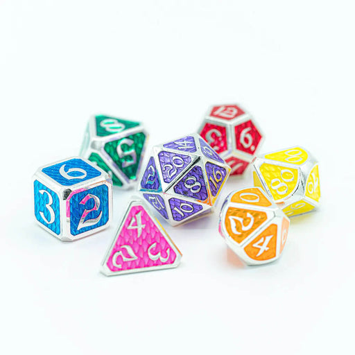 Dice 7-set Metal Drakona (16mm) Celebrate Pride Rainbow