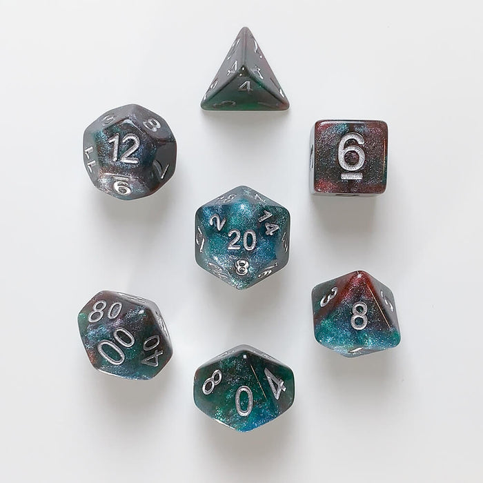 Dice 7-set Elemental (16mm) Bloodstone / Silver