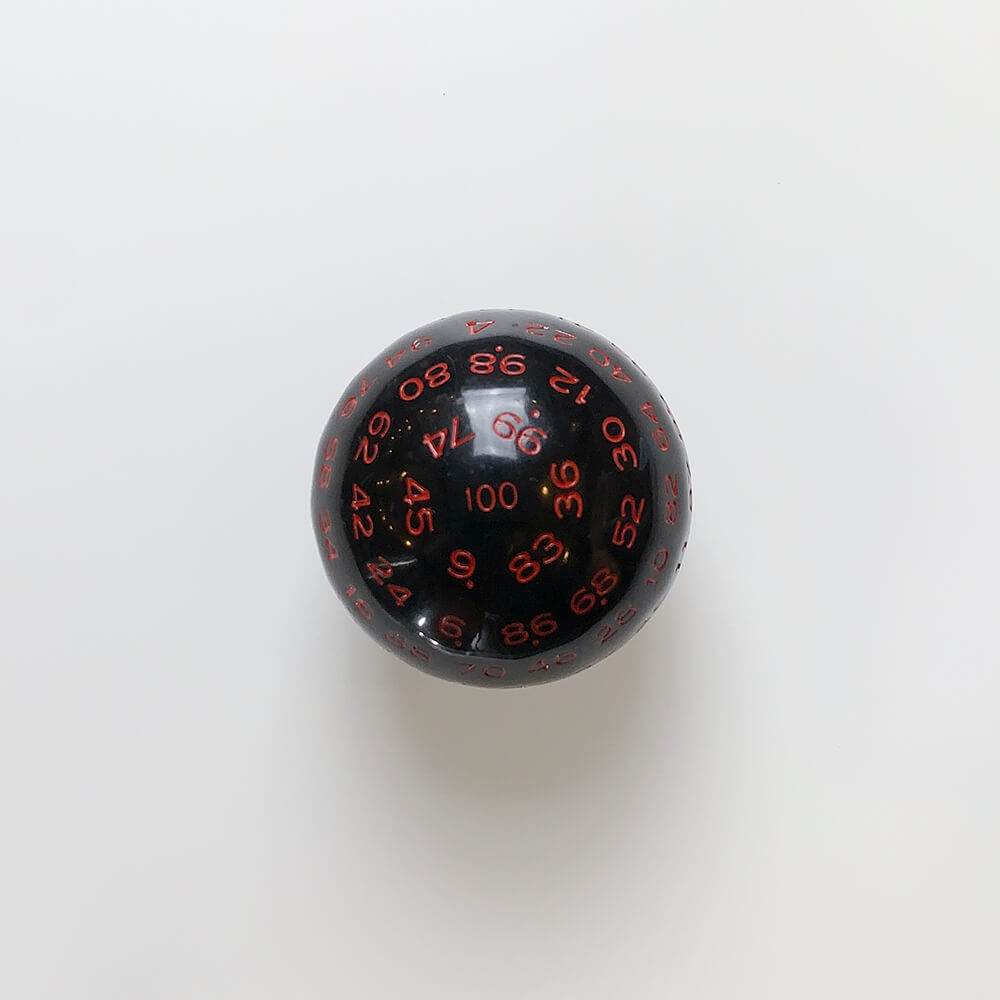 Dice Individual d100 Opaque (49mm) Black / Red — Twenty Sided™