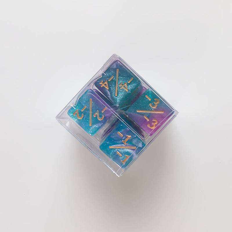 Dice Set 8d6 MTG Counters -1/-1 (16mm) Glitter Blue / Purple