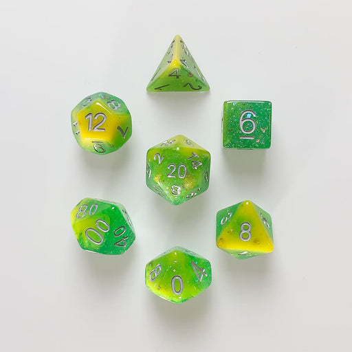 Dice 7-set Beach (16mm) Seabed Yellow Green / Silver