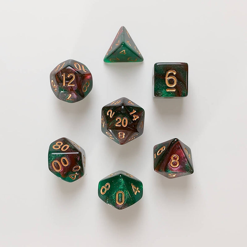 Dice 7-set Forest (16mm) Rose Way / Gold