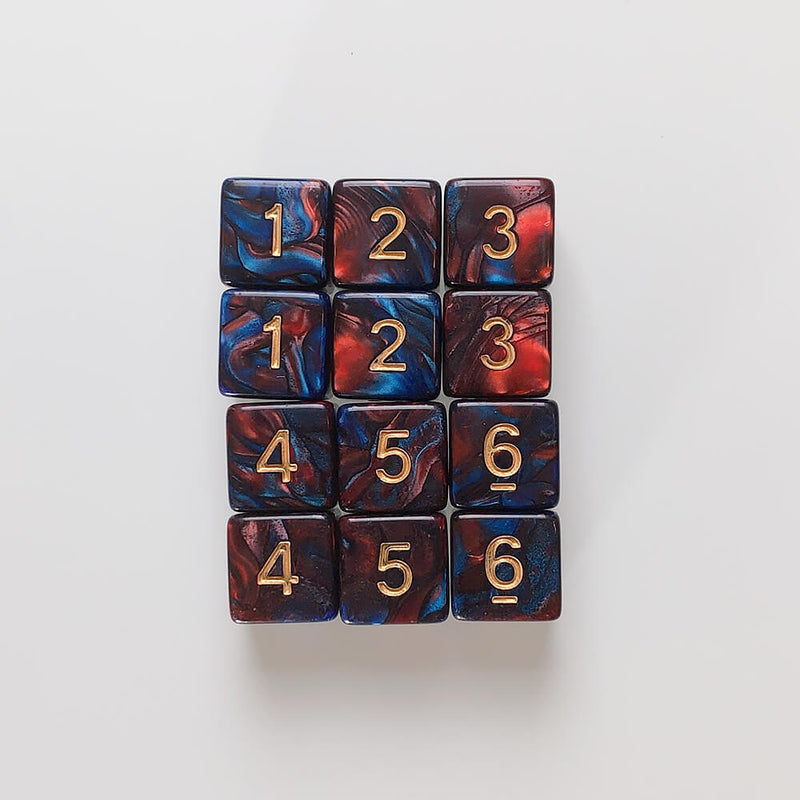 Dice Set 12d6 Elemental (16mm) Blue Blood / Gold