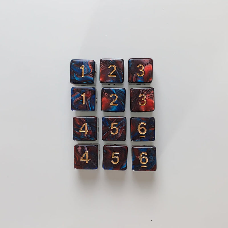 Dice Set 12d6 Elemental (16mm) Blue Blood / Gold
