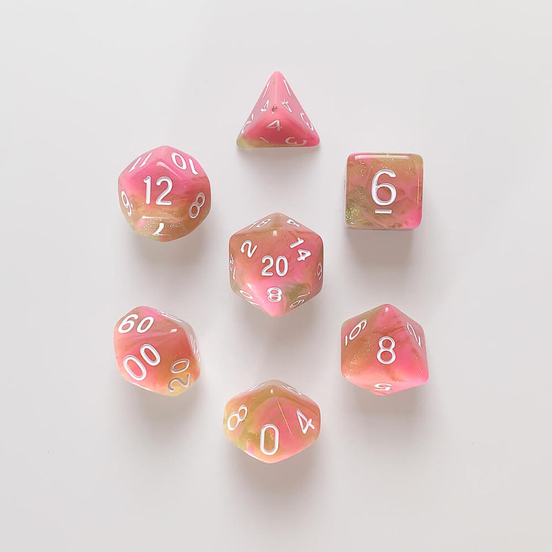 Dice 7-set Village (16mm) Apple Taffy / White