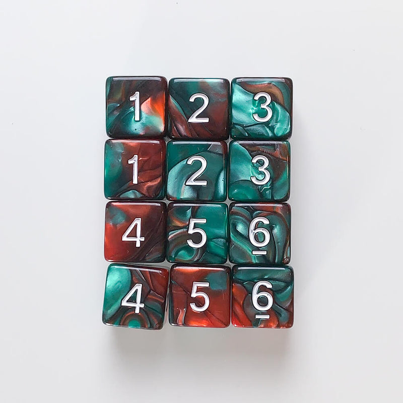 Dice Set 12d6 Forest (16mm) Burning Bush / White