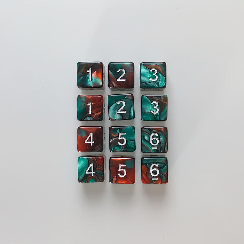 Dice Set 12d6 Forest (16mm) Burning Bush / White