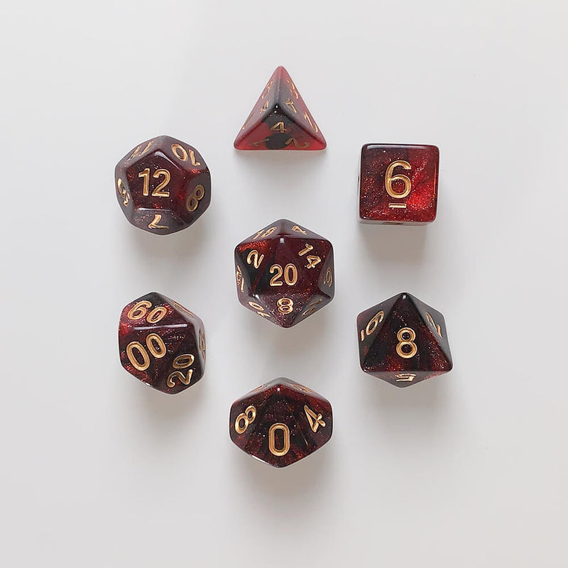 Dice 7-set Galaxy (16mm) Black Red / Gold