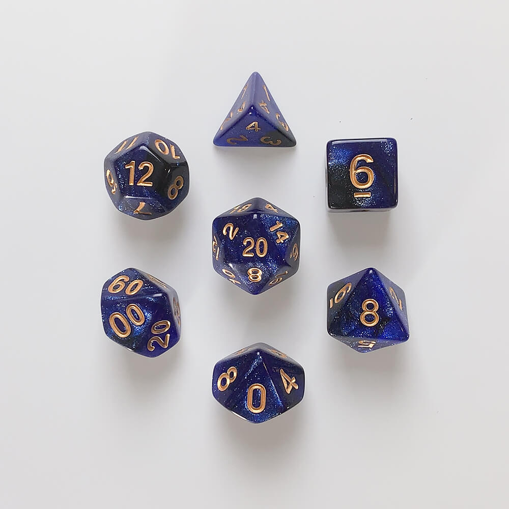 Dice 7-set Galaxy (16mm) Black Blue / Gold