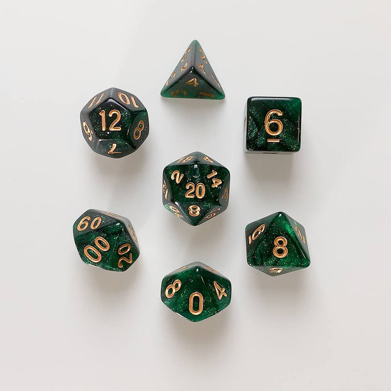 Dice 7-set Galaxy (16mm) Green Galaxy / Gold