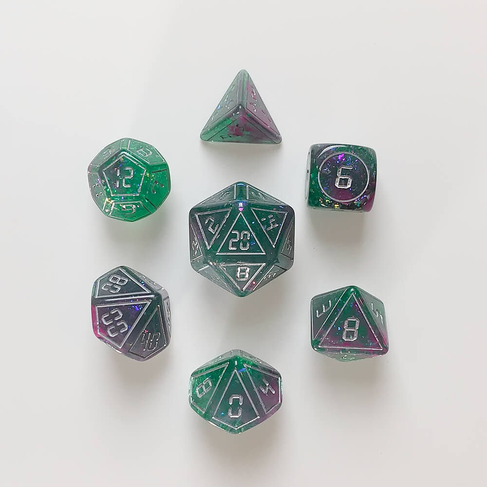 Dice 7-set Cyber (16mm) Pink Green / Silver