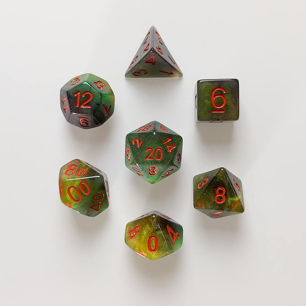 Dice 7-set Forest (16mm) Toxic Swamp / Red