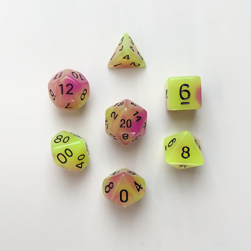 Dice 7-set Forest (16mm) Glow in the Dark Tulip / Black
