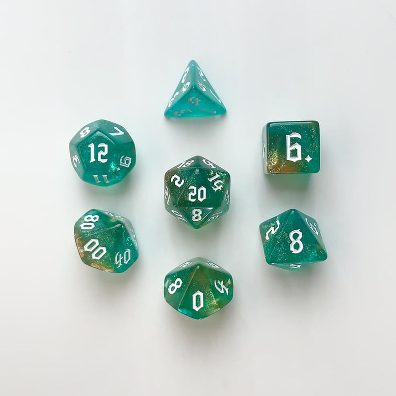 Dice 7-set Arcane (16mm) Tranquil World / White