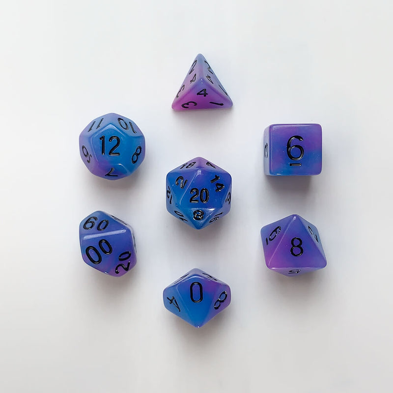 Dice 7-set Galaxy (16mm) Glow in the Dark Supernova / Black