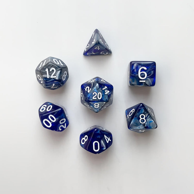 Dice 7-set Elemental (16mm) Cold Iron / White