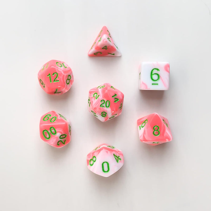 Dice 7-set Beach (16mm) Pink Flamingo / Green