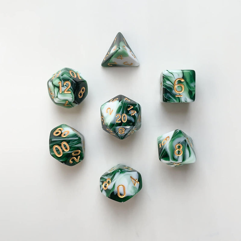 Dice 7-set Elemental (16mm) Jadeite / Gold