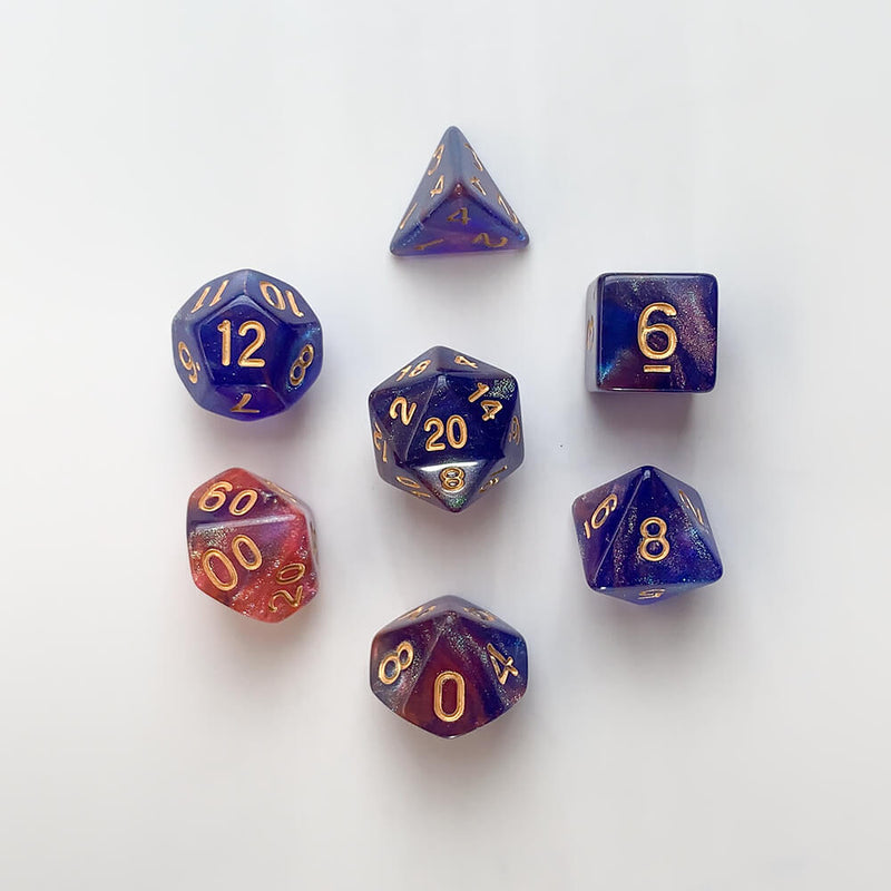 Dice 7-set Village (16mm) Blue Enchantress / Gold