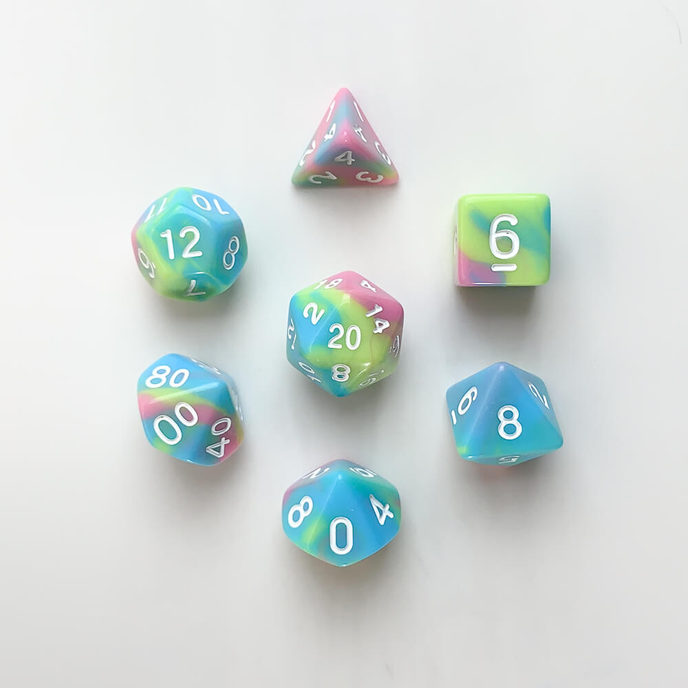 Dice 7-set Village (16mm) Pastel Pink / White