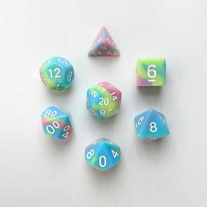 Dice 7-set Village (16mm) Pastel Pink / White