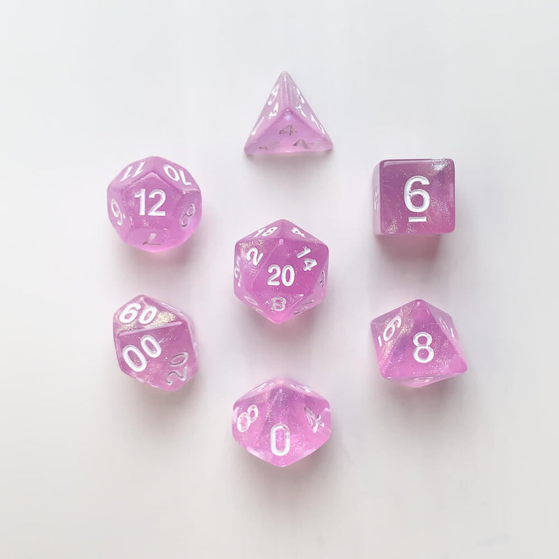 Dice 7-set Forest (16mm) Violet Sparkle / White