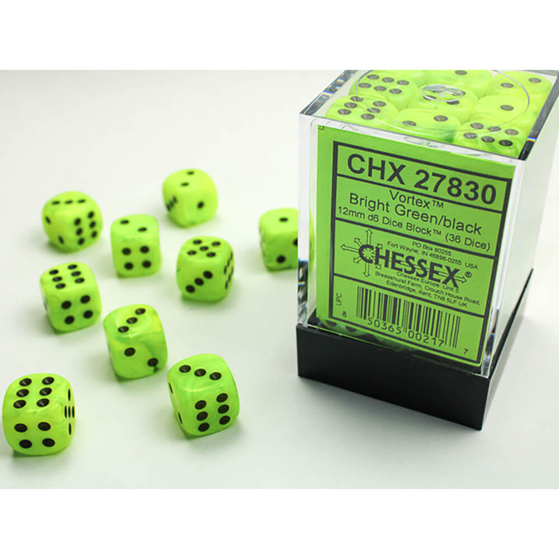 Dice Set 36d6 Vortex (12mm) 27830  Bright Green / Black