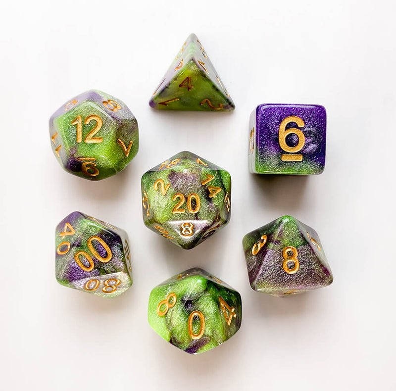 Dice 7-set Forest (16mm) Royal Viper / Gold