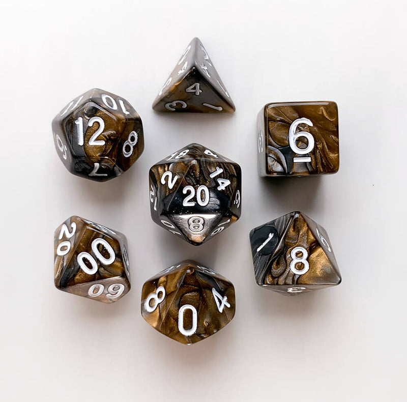 Dice 7-set Elemental (16mm) Bronze Coins / White