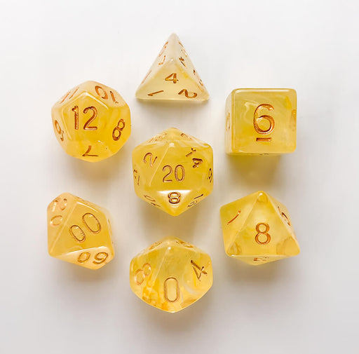 Dice 7-set Elemental (16mm) Yellow Silk / Gold