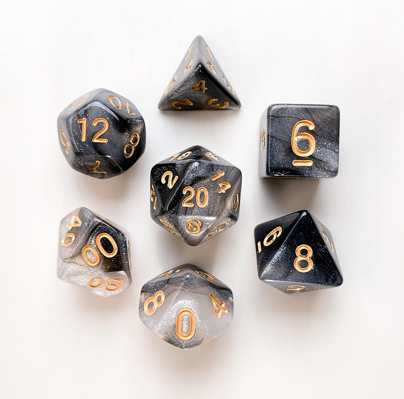 Dice 7-set Elemental (16mm) Silver Sparkle / Gold