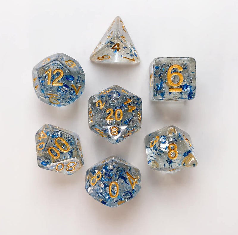 Dice 7-set Elemental (16mm) Metallic Sapphire / Gold