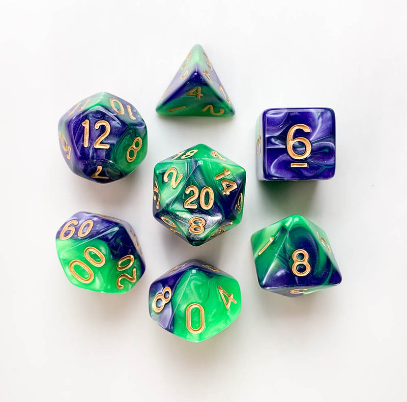 Dice 7-set Beach (16mm) Mermaid's Tail / Gold