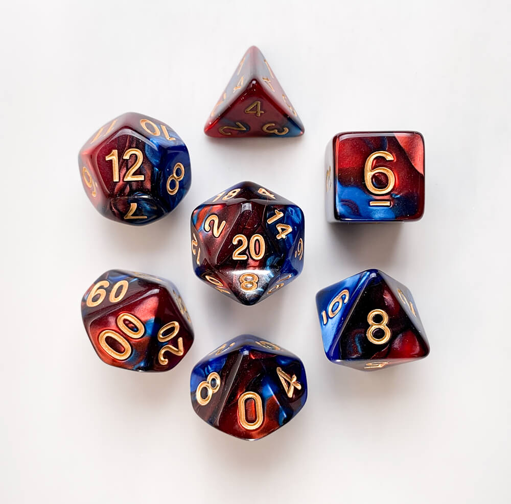 Dice 7-set Elemental (16mm) Blue Blood / Gold — Twenty Sided Store®