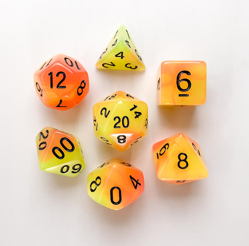 Dice 7-set Glow in the Dark (16mm) Fireball / Black