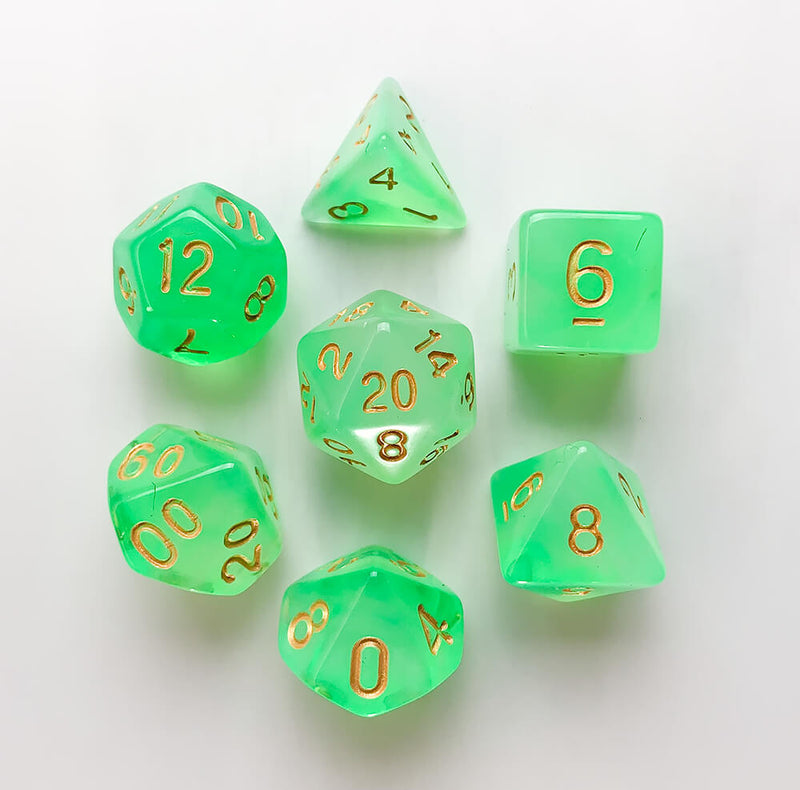 Dice 7-set Galaxy (16mm) Green Milky / Gold