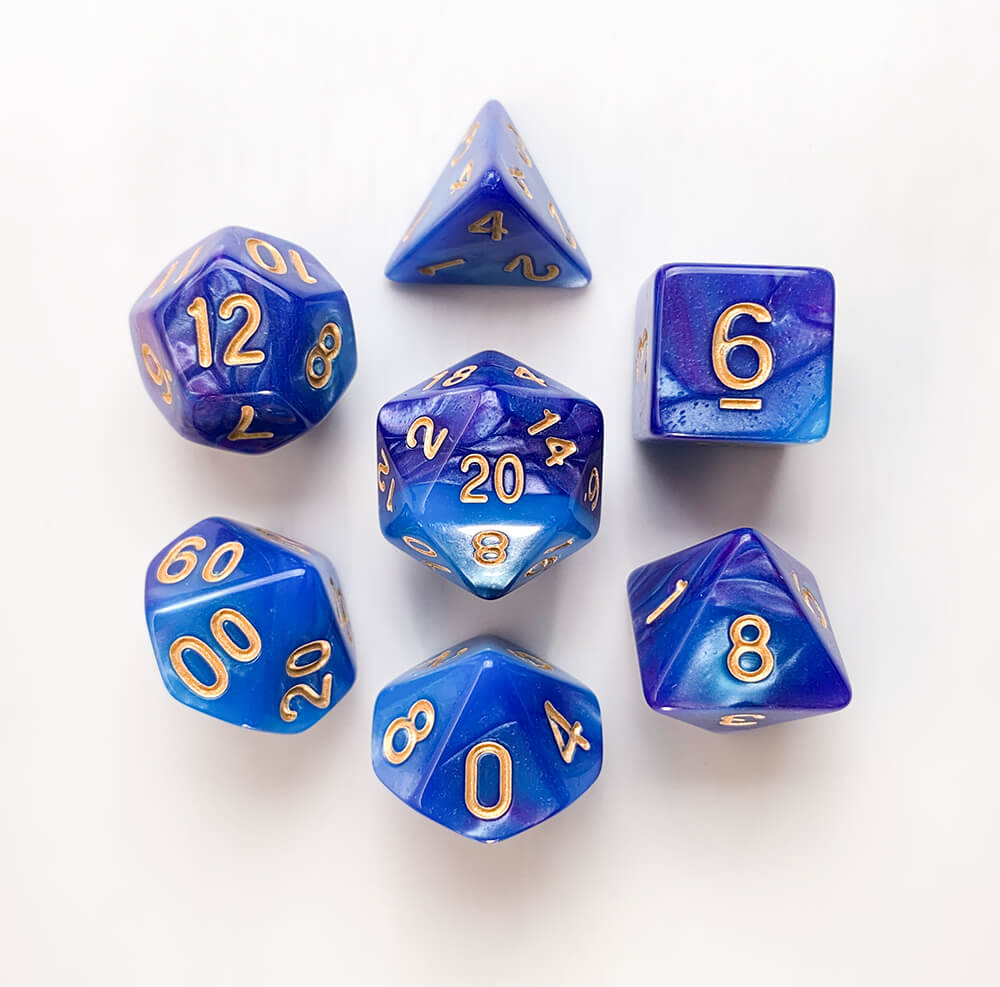 Dice 7set Elemental (16mm) Delphinium / Gold — Twenty Sided Store®