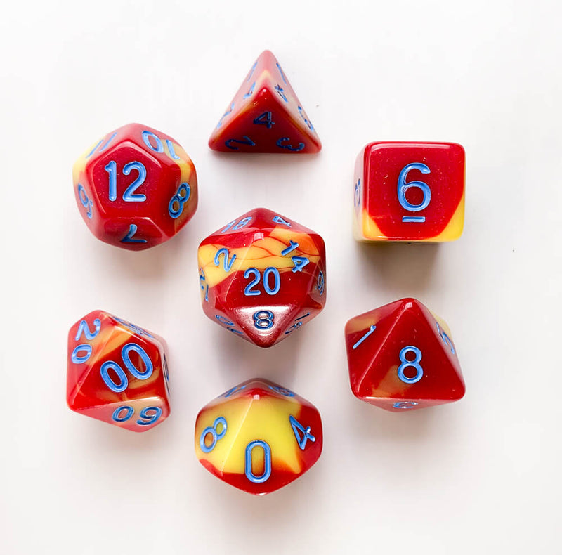 Dice 7-set Village (16mm) Ketchup & Mustard / Blue
