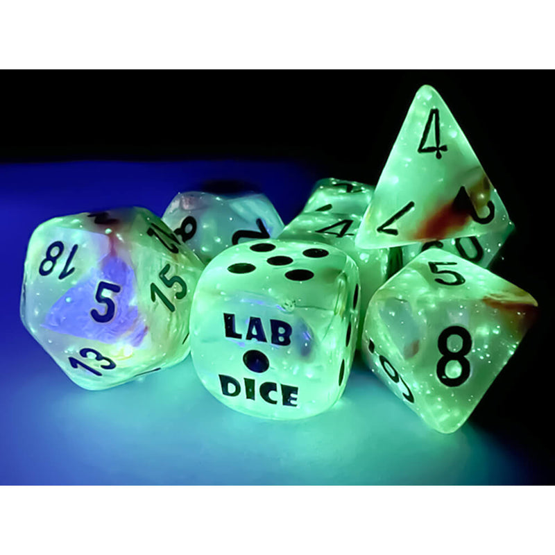 Dice 7-set Lab Lustrous (16mm) 30056 Sea Shell / Black