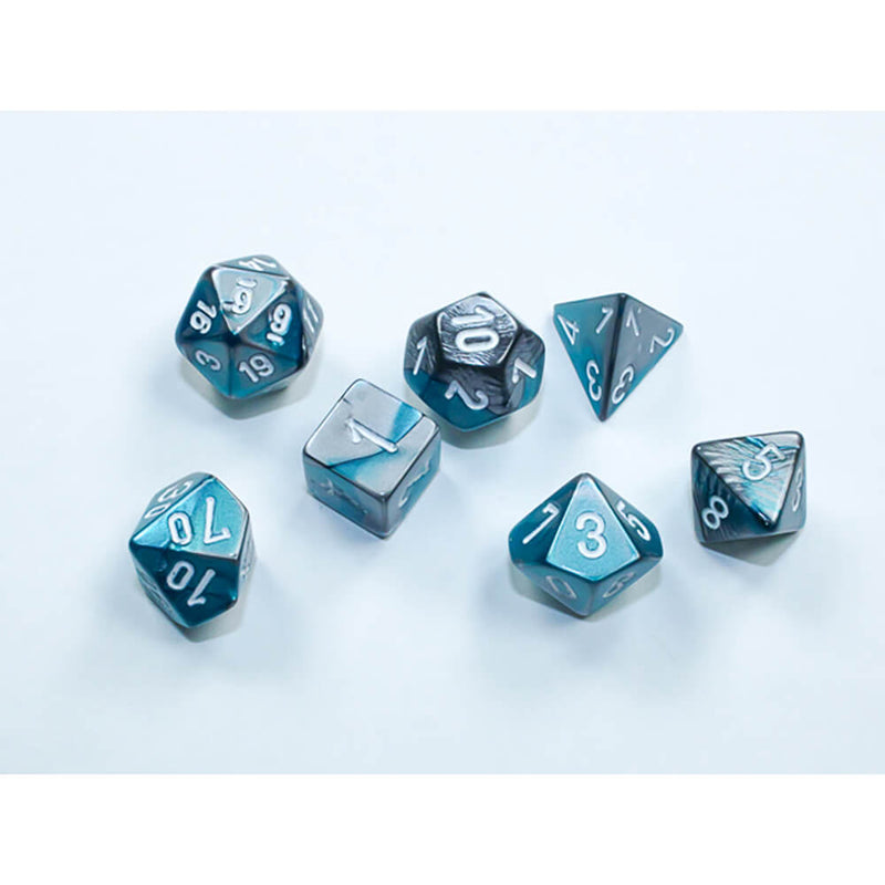 Dice 7-set Mini Gemini (10mm) 20656 Steel Teal / White
