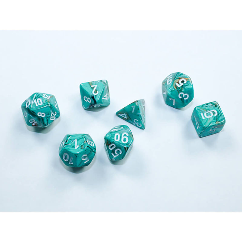Dice 7-set Mini Marble (10mm) 20403 Oxi-Copper / White