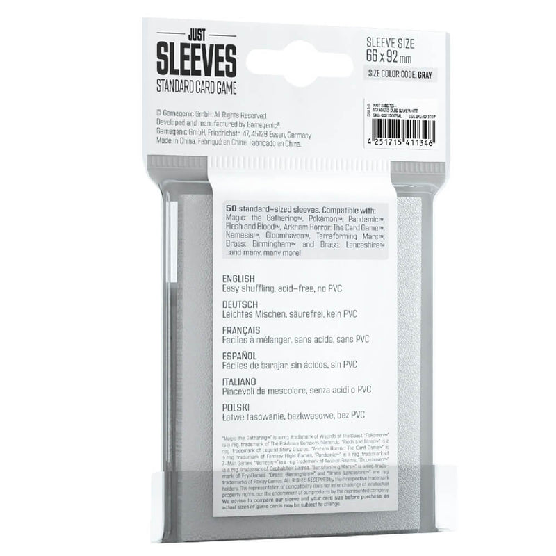 Sleeves Gamegenic Just Sleeves (Gray 66x92mm 50ct) White