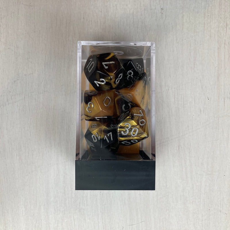 Dice 7-set Gemini (16mm) 26451 Black Gold / Silver