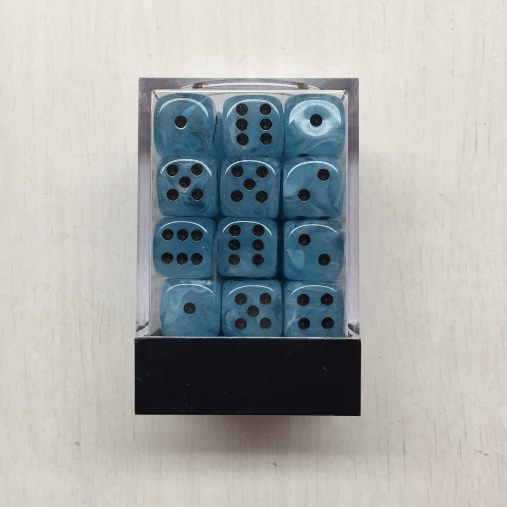 Dice Set 36d6 Deluxe Swirl (12mm) Ice Blue / Black