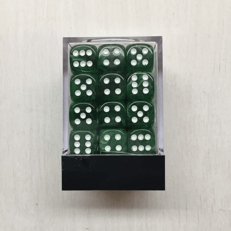Dice Set 36d6 Deluxe Swirl (12mm) Ice Green / White