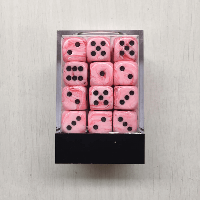 Dice Set 36d6 Deluxe Swirl (12mm) Pink / Black